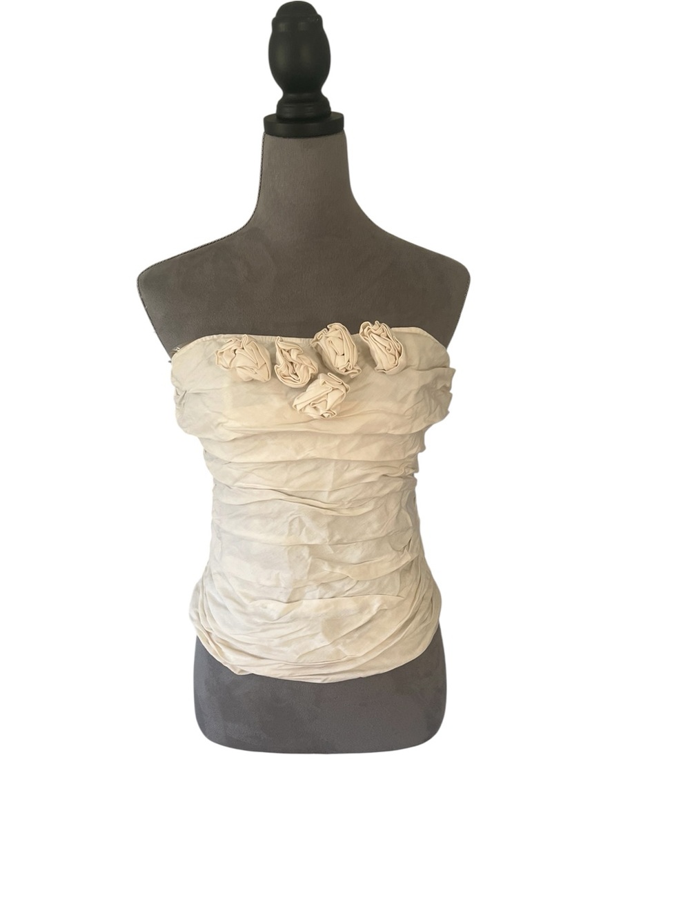 DO+BE Cream Strapless Ruffled Camisole with Rosette Accents